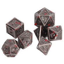7PCS Metal Polyhedra Dice Set with Engraved Numbers, Red Spots, for Table Games