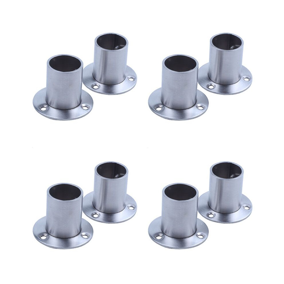 Wardrobe 25mm Tube Stainless Steel Rail Rod End Support Bracket 8Pcs