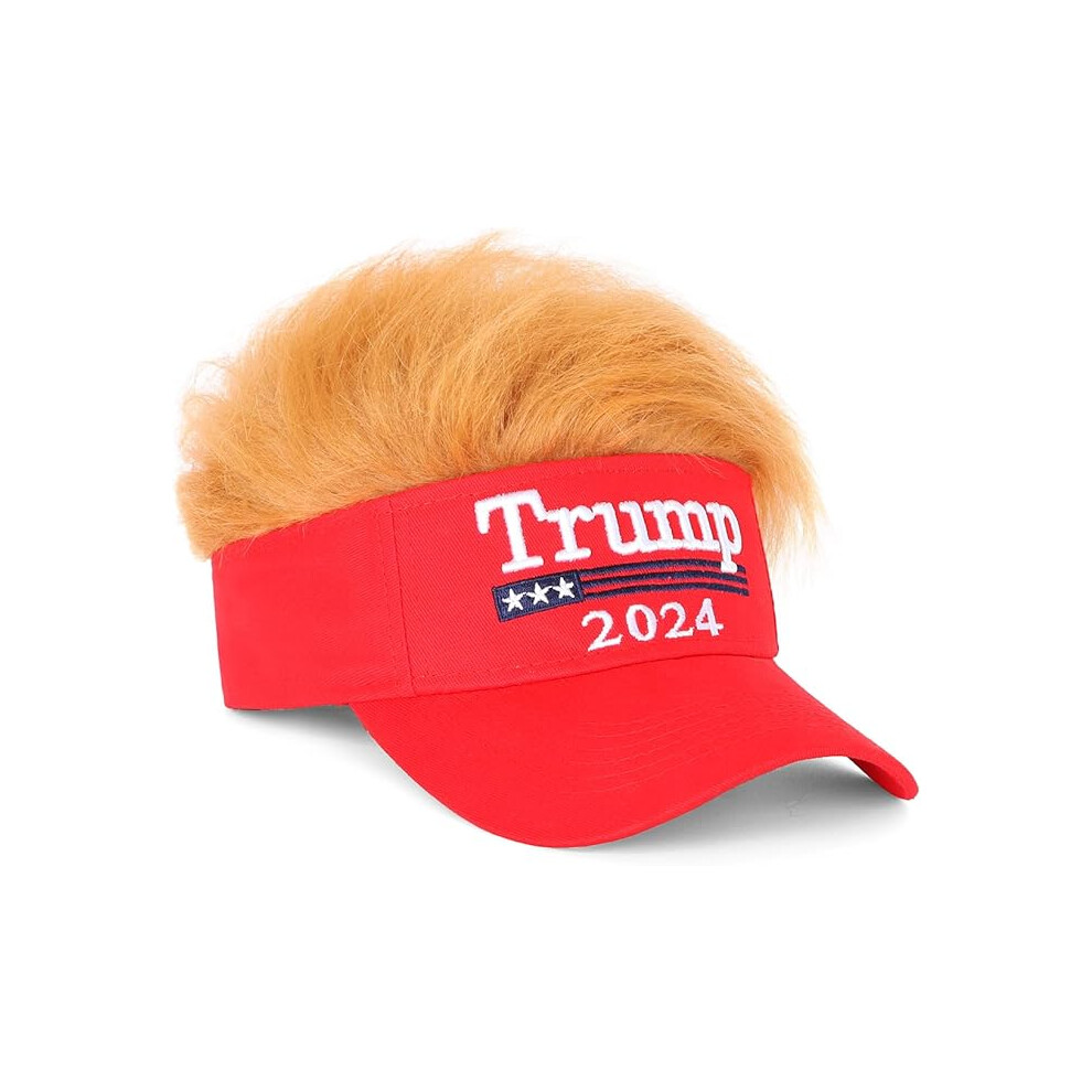 Visor Hat with Hair for Men and Women, Novelty Baseball Wig Caps with Integrated Hair Wig Visor, Funny Spiked Sun Hats for Outdoor Events, Patriotic