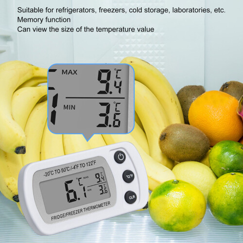 Refrigerator Thermometer ABS Digital Freezer Temp. Date Memory Small Compact White 2