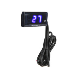 Slim Motorcycle Temp Gauge 16mm Tee LCD Screen DC12V Blue Display