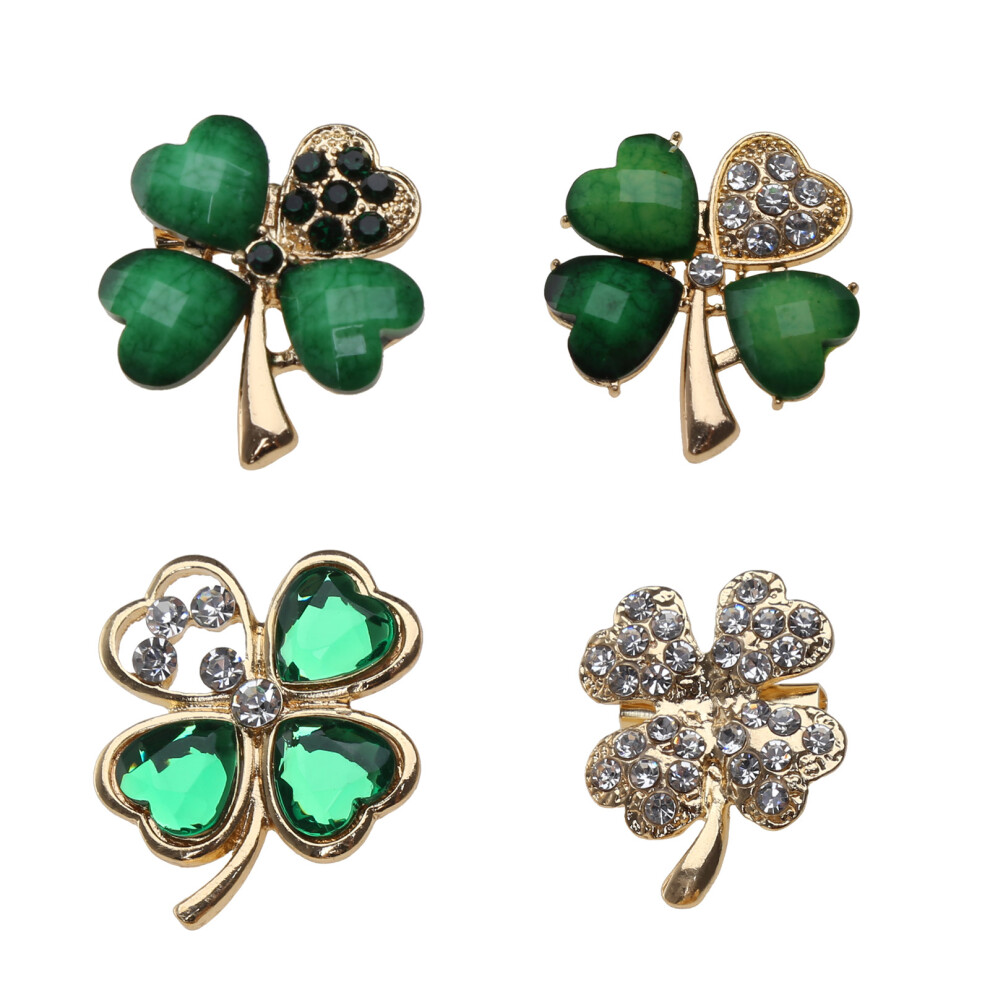 4 Pcs Four Leaf Clover Brooches Lapel Pin Backpack Decorations