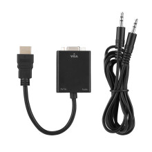 Convertor HDMI la VGA cu ieșire audio, adaptor video de înaltă definiție HDMI mascul la VGA feminin pentru HDTV și monitor, suportă