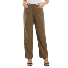 Corduroy broek met hoge taille voor dames, losse pasvorm, rechte pijpen en zijzakken, zachte, duurzame polyester broek met plooien voor werk, reizen
