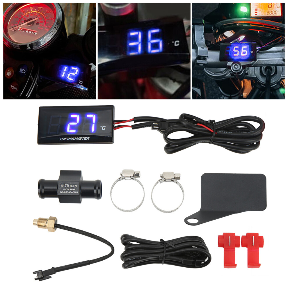Motorcycle Water Temp Gauge 12V Lcd Screen Backlight 16Mm Tee Slim Compact Blue 6931380866983