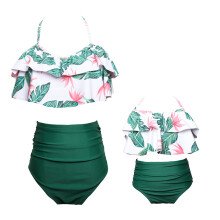 Zweiteiliger Mädchen-Badeanzug, hochgeschnittenes Bikini-Set mit gepolsterter Bruststütze, schnelltrocknende Bademode mit Rüschendesign,