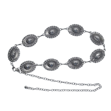 Occasion Wear Belt for Women, Metal Concho Chain Belt with Turquoise Section Adjustable Size, Western Waist Chain Boho Ethnic Style for Festival