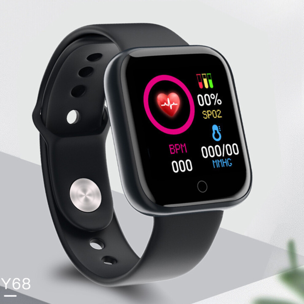 Y68 Smartwatch Heart Rate Monitor, 3.3Cm Screen, Black 8071371857403