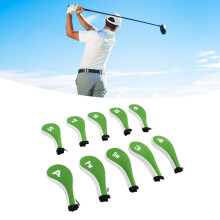 10 Pcs Neoprene Golf Iron Head Covers Zipper Green White Protective Set