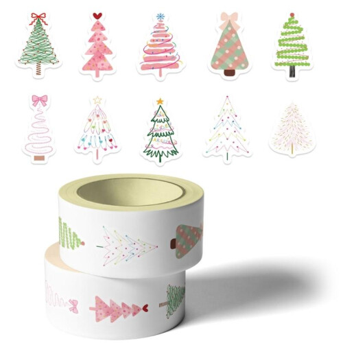 500Pcs/Roll Holiday Tree Stickers Durability PVC Cartoon Patterns Tablet Phone Notebook Decorative Labels 1