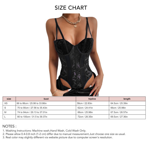 Black Lace Bodysuit with Adjustable Straps, 1/2 Cup, Size M