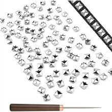 Square Pyramid Studs 400PCS Silver Metal Studs And Spikes Kit With 1 Wooden Handle Cone, Metal Claw Nails For Clothing Nail