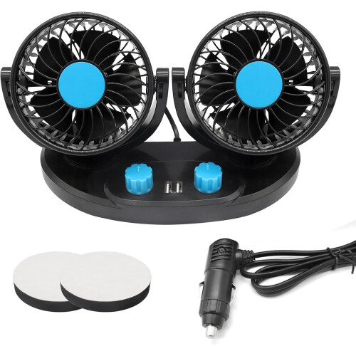 Versatile 12V Car Cooler, Durable & Multi-purpose Usage Dual-Head Fan with Low Noise Operation