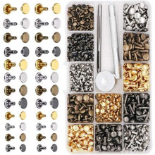 Double Sided Rivet Set Metal Studs with Hole Punch Tool - 4 Colors, 6x6mm & 8x8/12mm