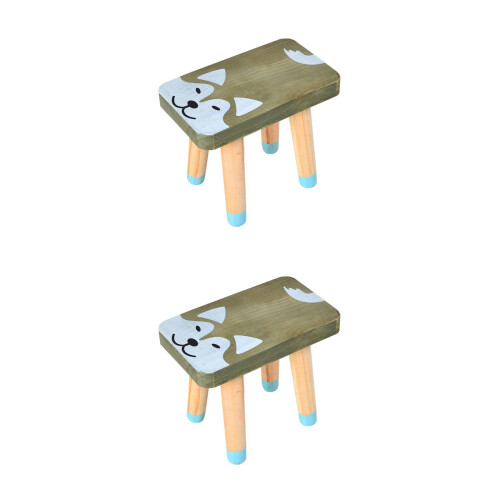 2Pièces Tabourets Enfants En Bois , Siège Cartoon 2