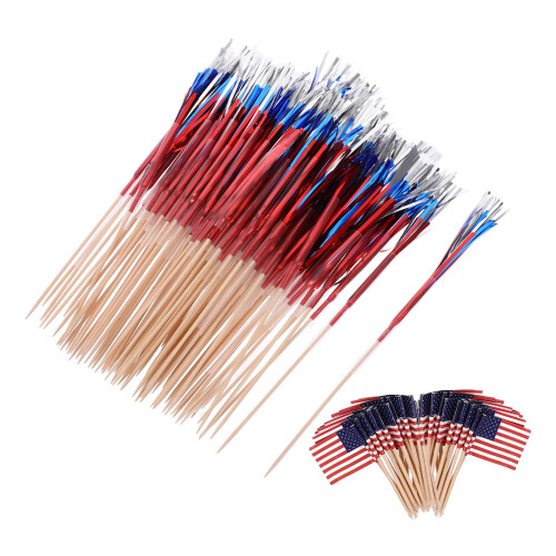 400Pièces Piques Bois Drapeaux Usa Pour Cocktail Buffet