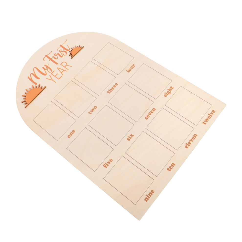 Wooden First Year Frame With Monthly Milestone Signs Natural Photo Display Board Newborn Growth Keepsake