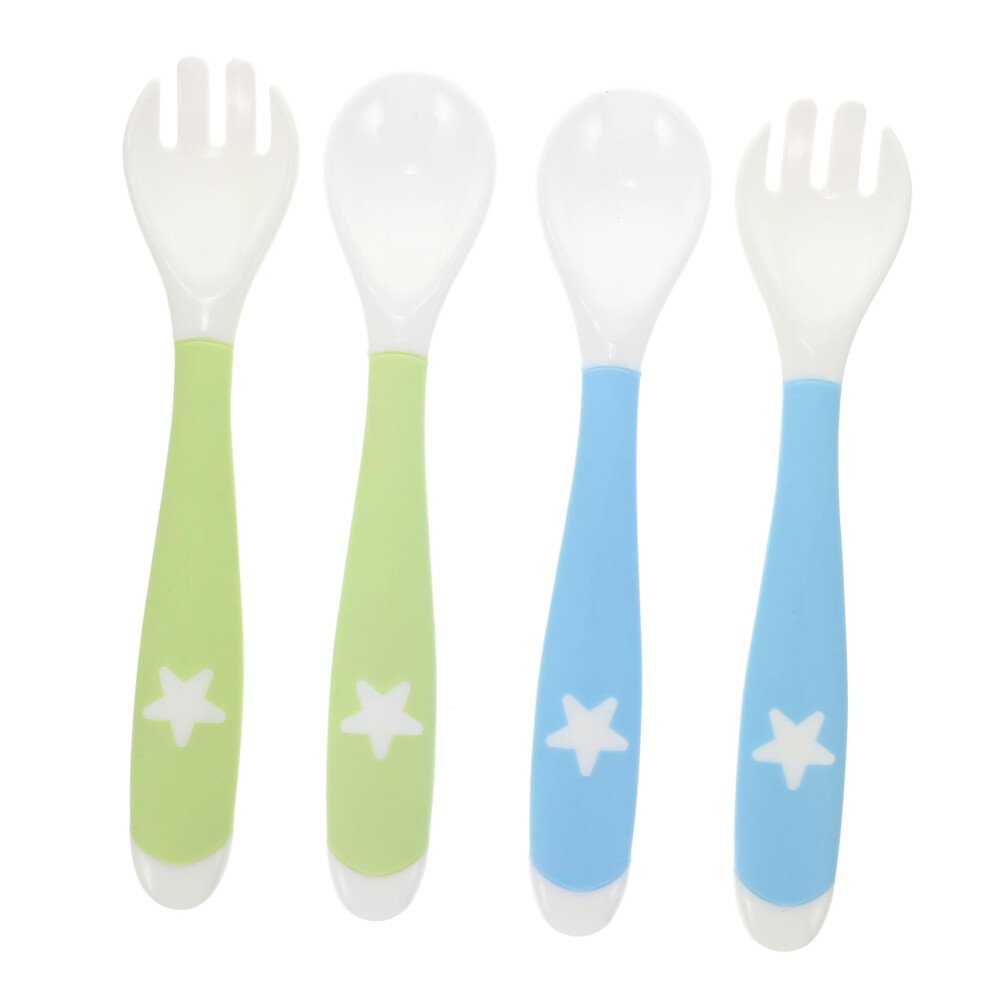 Baby Self Feeding Utensils Set with Ergonomic Bendable Handles, Toddler Fork and Spoon 4pcs