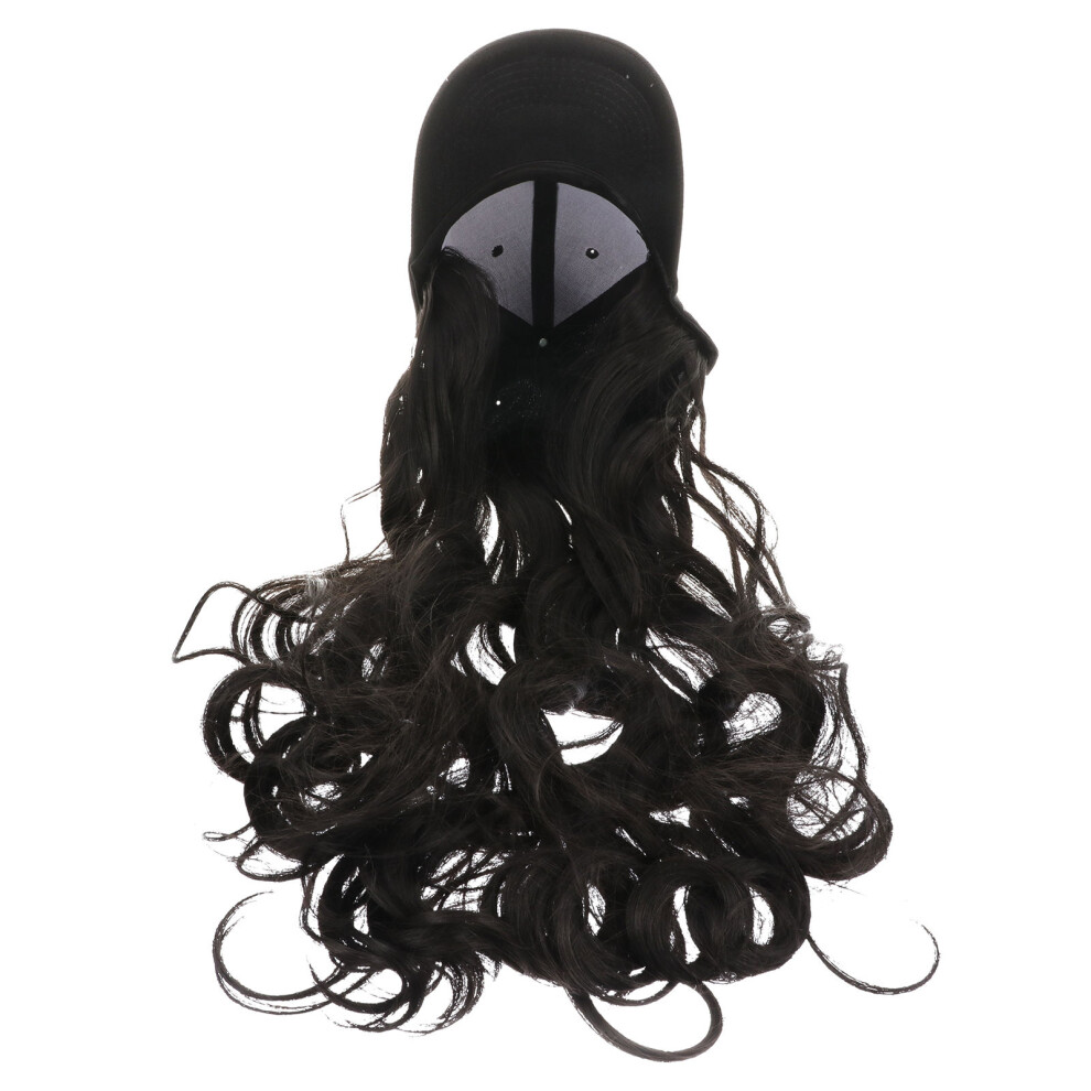 Inoomp Unisex Black 2Pcs Women Long Curly Wavy Wig Synthetic Baseball Cap Adjustable