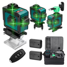 Precision4D laserwaterpas, heldere groene laserstraal met automatische kalibratie, duurzame metalen constructie voor binnen en buiten.