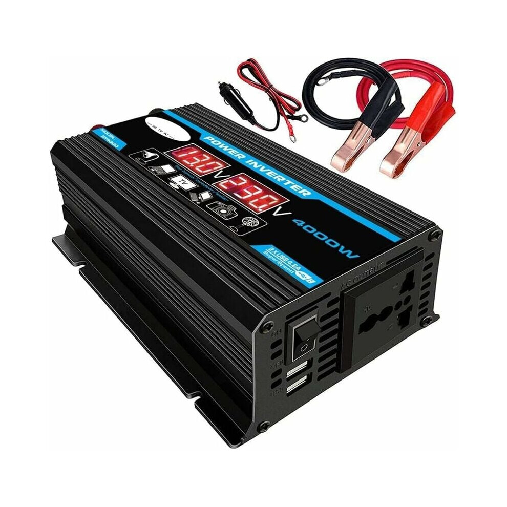 Travel-Friendly Power Inverter, 12V Dc To 110V Ac 4000W Converter With Pure Sine Wave Output, Equipped With Efficient Heat Dissipation And 9173940394537