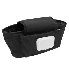 Grande borsa per passeggino con grande capacità, porta bibite, regolabile, nera
