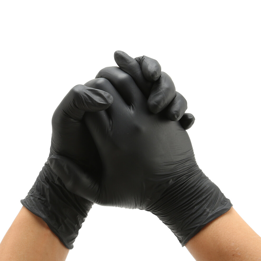 Black 50Pcs Disposable Rubber Gloves, Powder-Free, Textured Fingertips