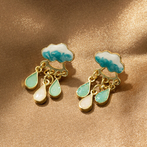 Personality Cloud Rain Earring Birthday Valentines-Deep blue 2