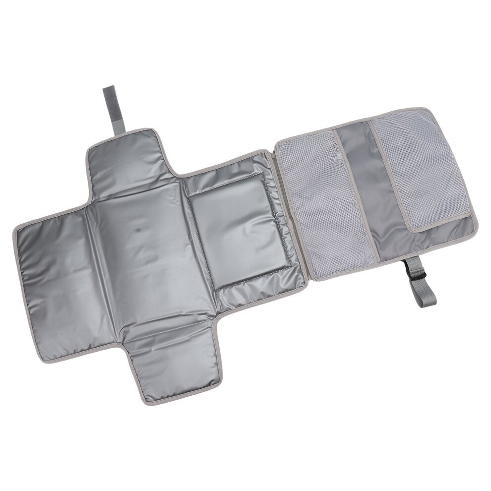Foldable Portable Baby Diaper Changing Mat With Multi Pockets Oxford Cloth Gray