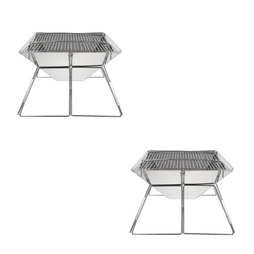2Pièces Réchaud Bbq Pliable En Acier Inoxydable Compact Durable 2