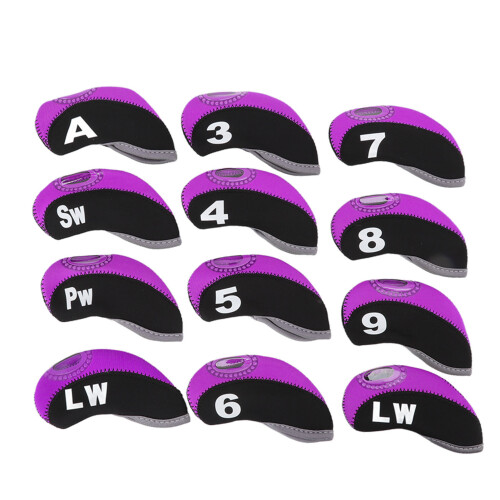 12 pezzi copricapo per mazze da golf in neoprene, resistenti ai graffi, nero e viola 1