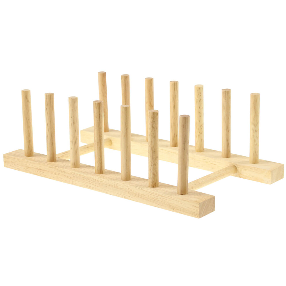 (Small) Beech Wood Wooden Long 10 Plates Plate Rack Stand Holder Drainer Kitchen