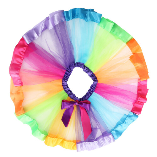 2Pièces Jupe Tutu Multicouche Arc-En- Tulle Élastique 2