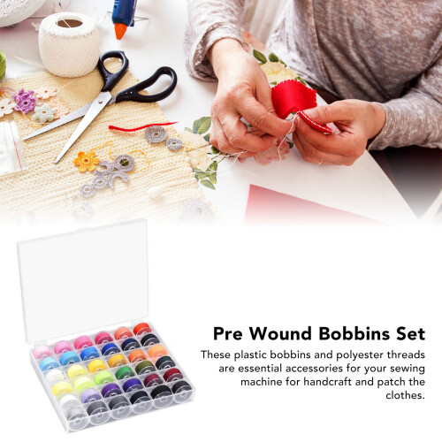 36Pcs Assorted Transparent Plastic Polyester Bobbin Thread Set, 20x10mm