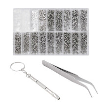 1000 Stück Brillen-Schrauben-Mutter-Sortiment + 1 Stück Schraubendreher + 1 Stück Pinzette, Brillen-Reparatur-Set-Schrauben
