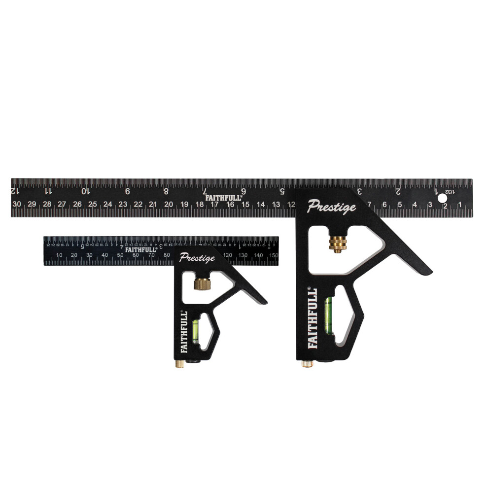 Faithfull Prestige Combination Square Twin Pack 150Mm (6In) & 300Mm (12In)