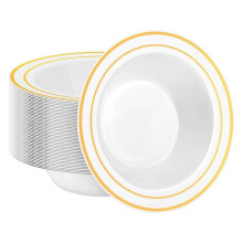 30 Stück Plastikschalen, 355ml Salatschalen mit Goldrand für Dessert, Müsli-Schalen für Partys