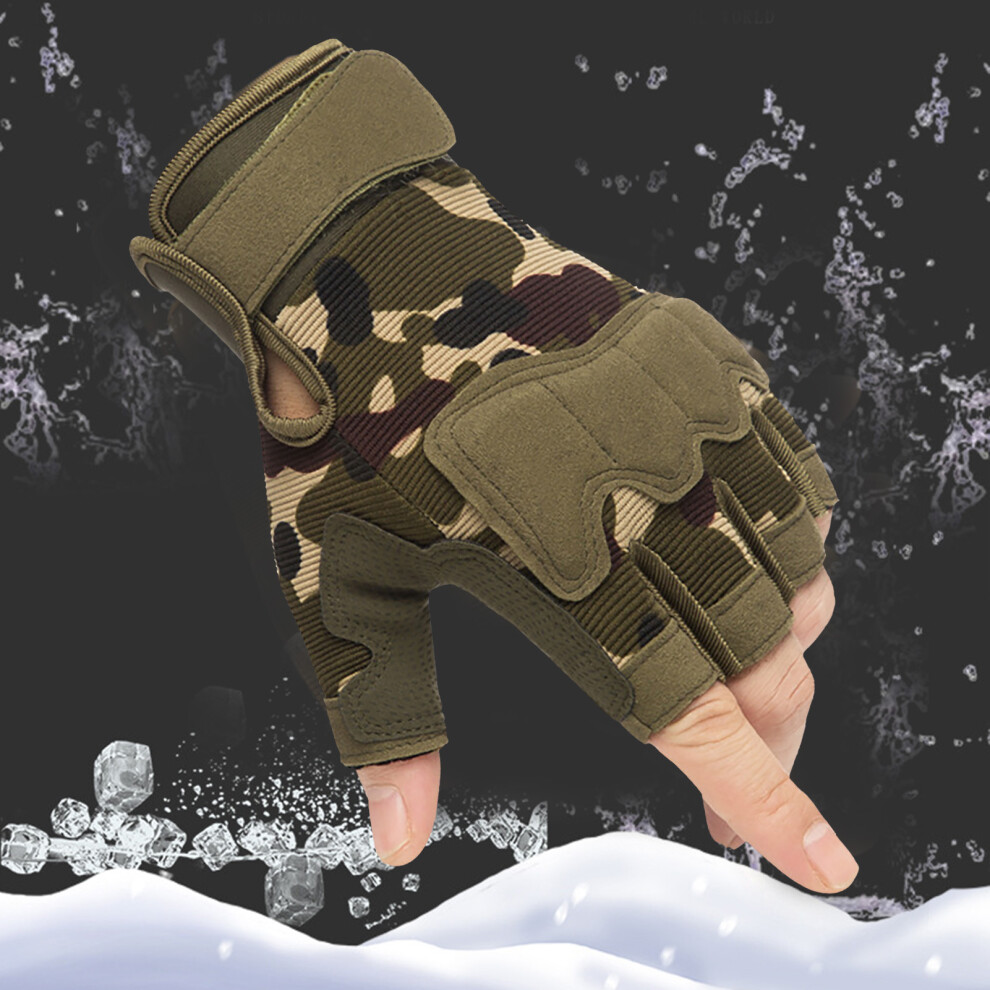 2 Pcs Parachutist Half Finger Gloves Camouflage For Cycling & Outdoor L 7631371895334