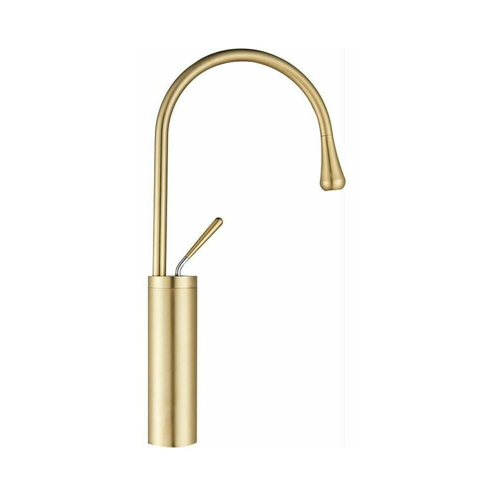 Solid Brass Vanity Faucet, Vessel Sink Faucet With Aerated Spout, Brush Gold Finish, For Bathroom Widespread Hot And Cold Water System 9405630020724