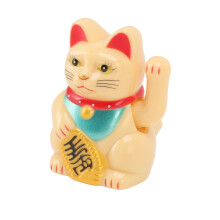 Chinese Lucky Cat Fortune Waving Arm Solar Light Figurine Yellow Home Car 7.5