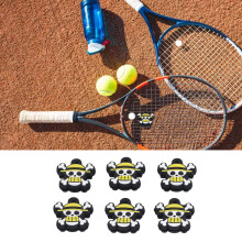 6 Stück Silikon-Tennisschläger-Vibrationsdämpfer Schädel Stoßabsorbierer – Schwarz
