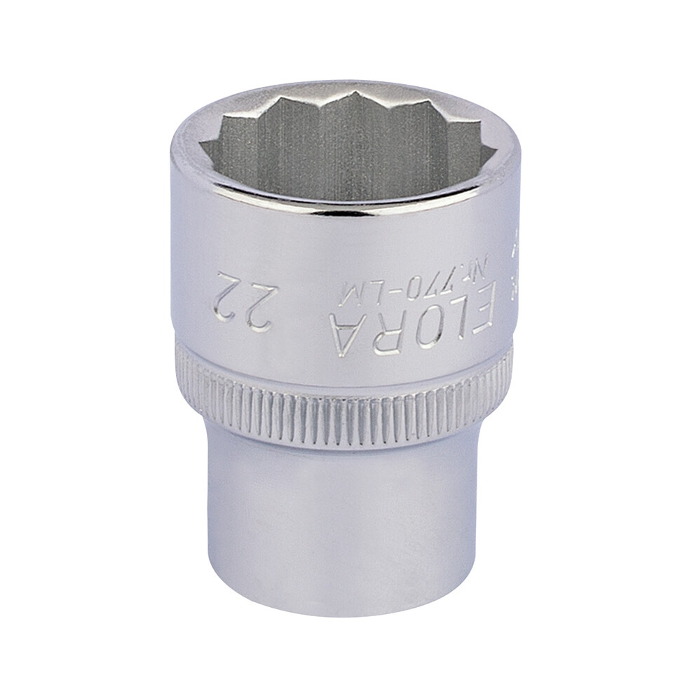 Draper Elora Bi-Hexagon Socket, 1/2"" Sq. Dr., 22Mm