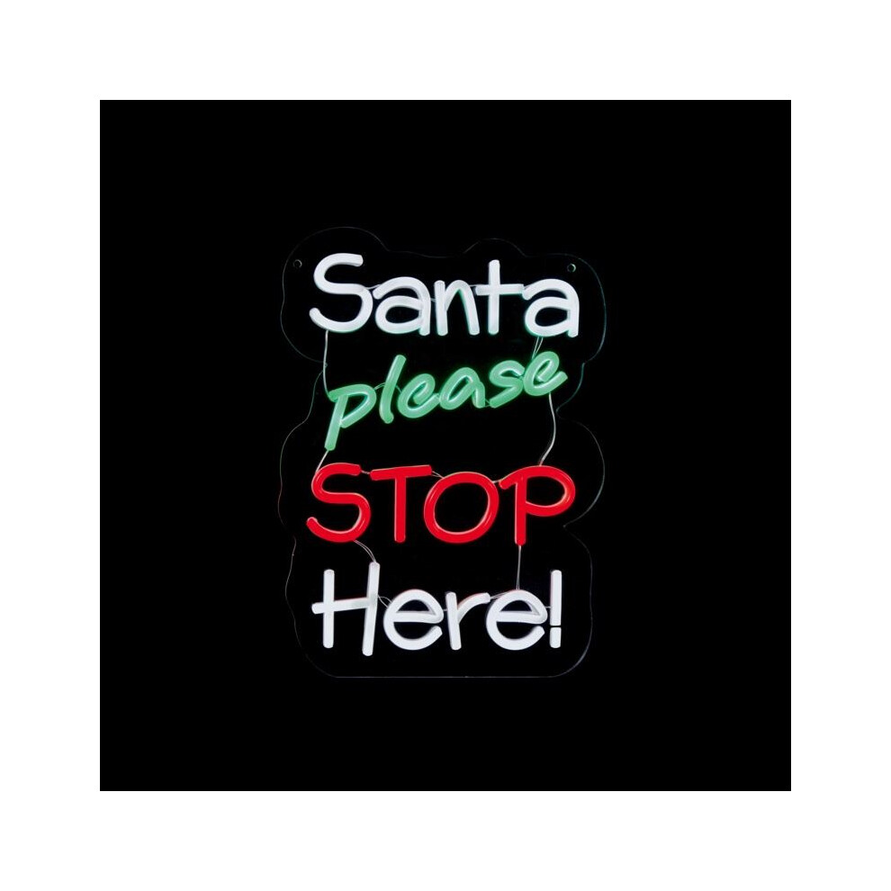 Premier - Santa Please Stop Here Hanging Lit Sign - 35Cm