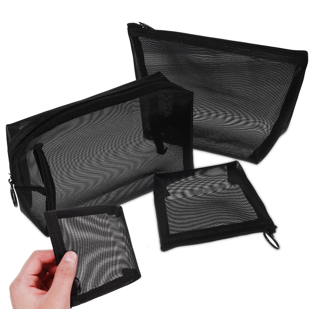 Artibetter 6Pcs Travel Toiletry Bags Black Nylon Zipper Makeup Bag Organizer