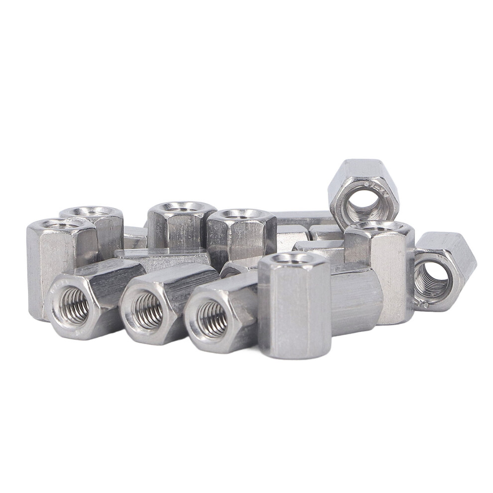 20Pcs M6x1.0 Hex Coupling Nut Set Stainless Steel 15Mm Silver 8451371919927