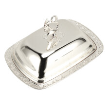 Goldenes Metalldienst mit Deckel, europäischer Stil, 19x14x12,5 cm