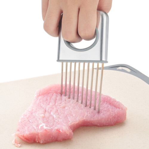 Anti Rust 18 8 Stainless Steel Onion Cut Holder, Uniform Slice Creator, Innovative Design Tools, Sharp Stitches Prevent Slippage, Multi Purpose 2