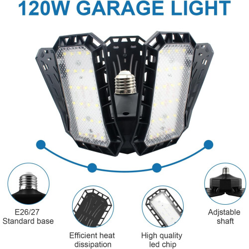 Ρυθμιζόμενο φως γκαράζ, 120W 12000Lumens, παραμορφώσιμο φως εργασίας, 5+1 πάνελ για 2