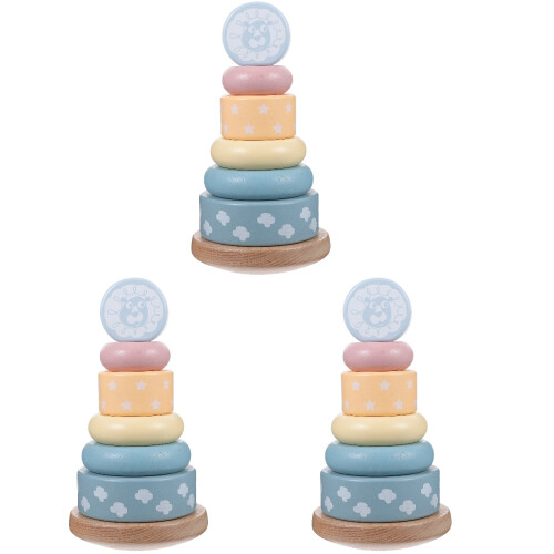 3Sets Assorted Color Wood Toy Stackable Ring Educational Creative Play 2