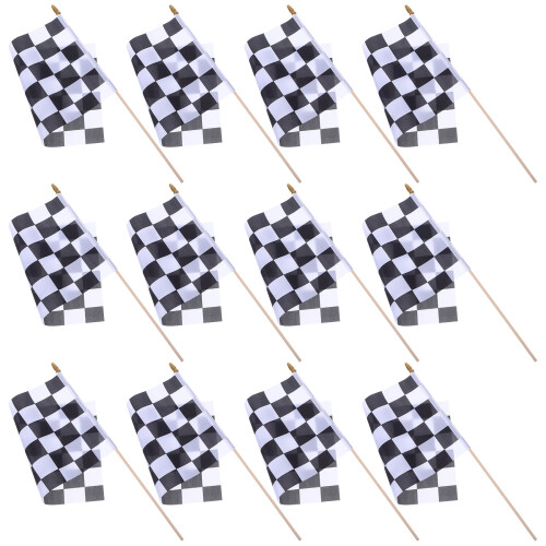 24Pièces Drapeaux De Course Noir En Tissu Bâton En Bois